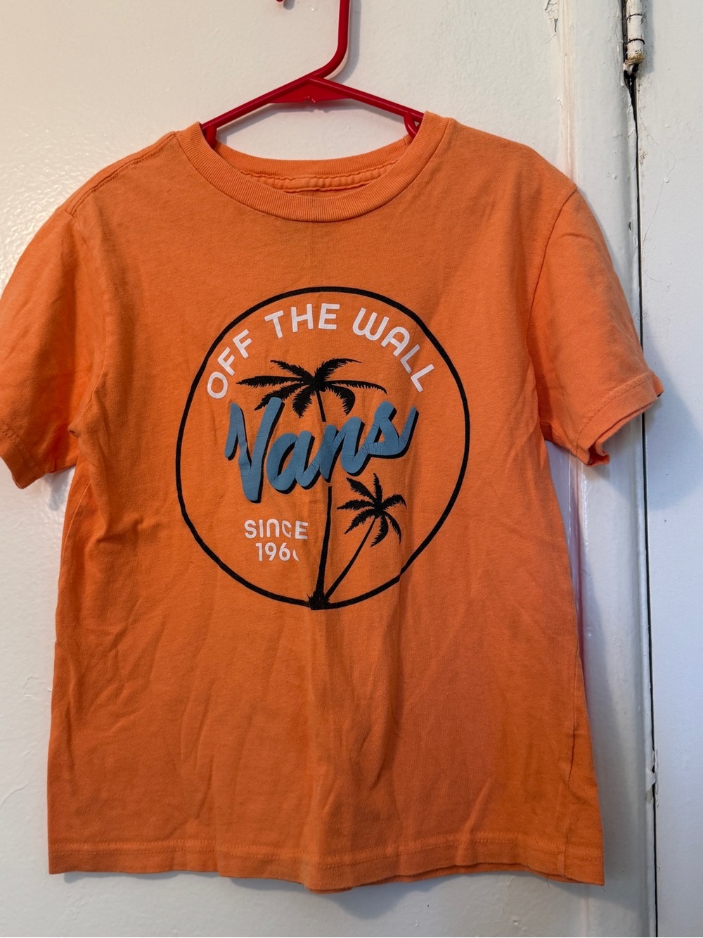 Vans Boys Size S (6/7) Orange Palm Tree Graphic T-Shirt Skate Surf Off The Wall